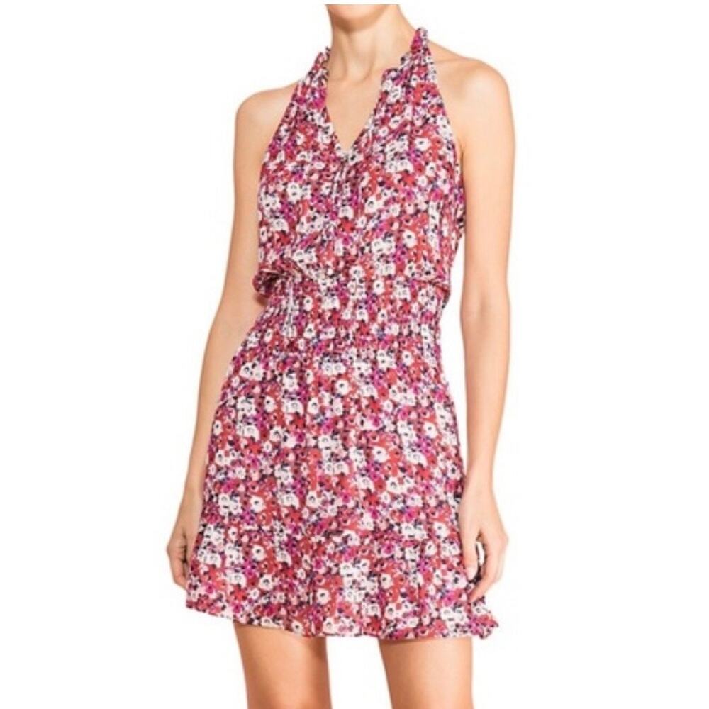 Parker | Floral Dress Mini Short High Neck Cinch Elastic Waist Red | Size 1X